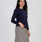 Pulover lejer din tricot cu lână şi caşmir bleumarin