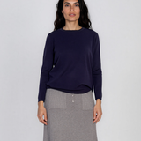 Pulover lejer din tricot cu lână şi caşmir bleumarin