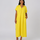 Rochie maxi tip cămașă din lyocell cu buzunare galben