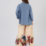 Fustă pantaloni cu print floral și șiret crem
