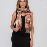 Şal cu lână, imprimeu floral şi franjuri beige