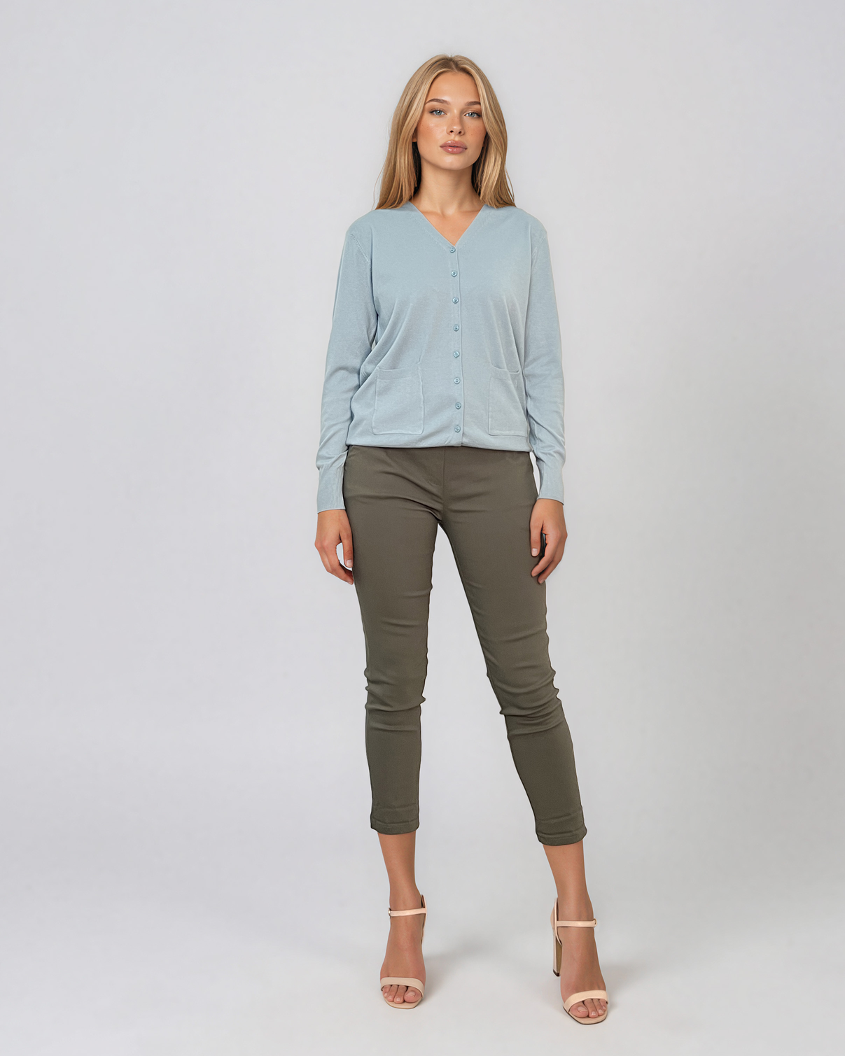 Jachetă cu nasturi și buzunare bleu HL235