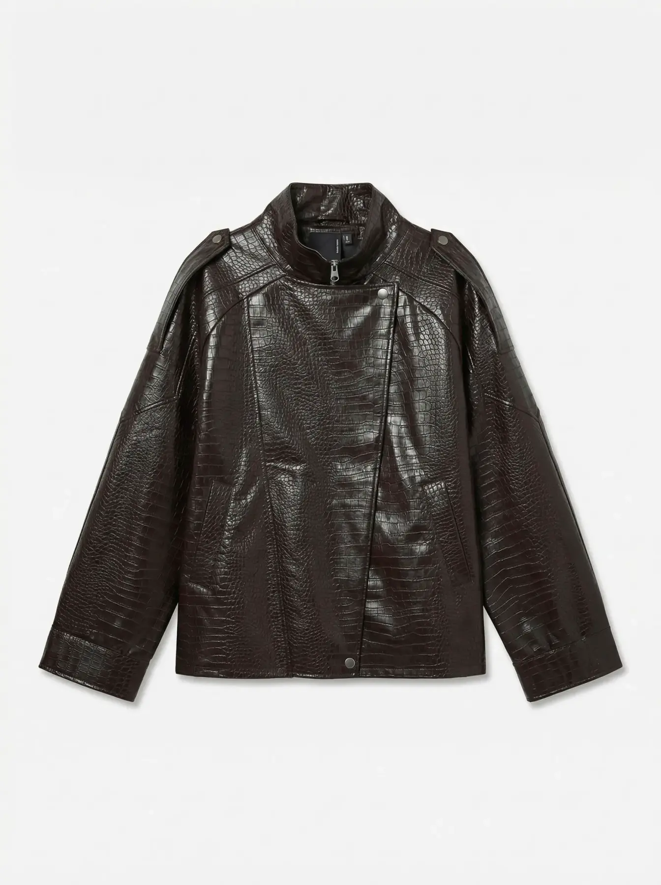 Jachetă cu textură croco şi guler înalt maro închis VERO MODA VM003