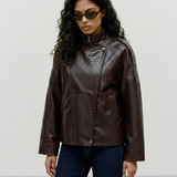 Jachetă cu textură croco şi guler înalt maro închis VERO MODA VM003