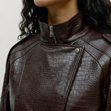 Jachetă cu textură croco şi guler înalt maro închis VERO MODA VM003