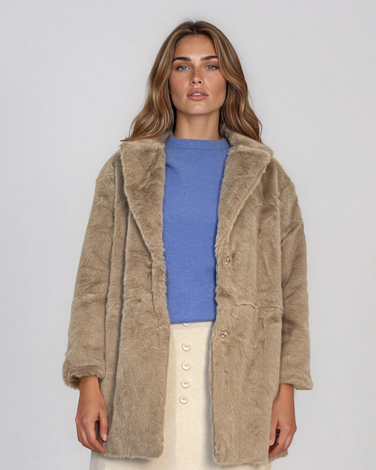 Jachetă din blană artificială beige PN152