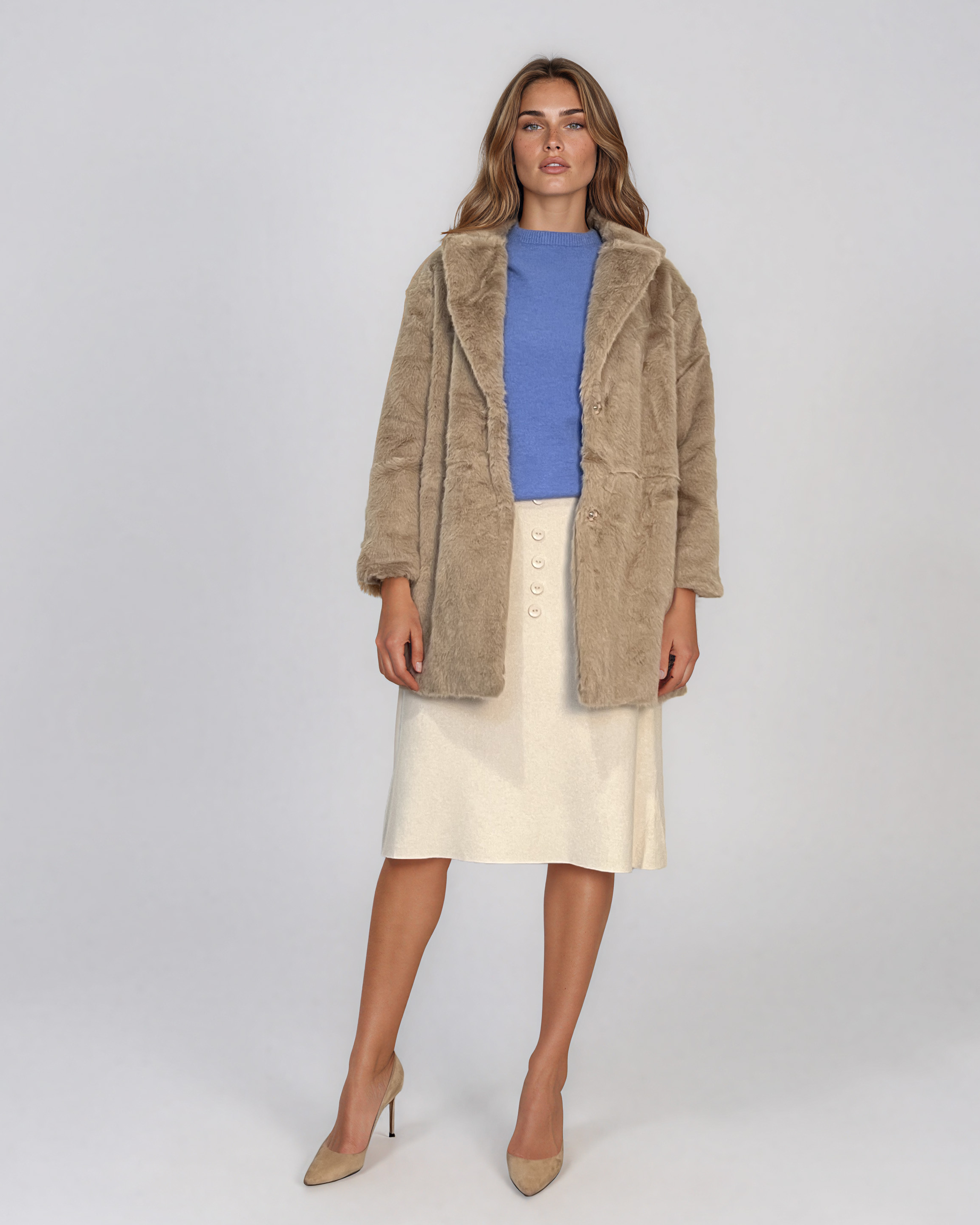 Jachetă din blană artificială beige PN152