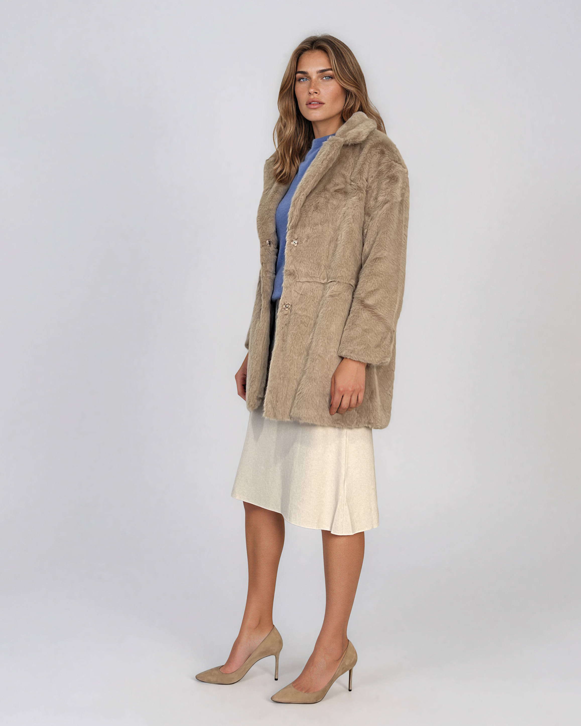 Jachetă din blană artificială beige PN152