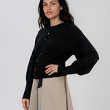 Jachetă din tricot cu nasturi şi mâneci bufante negru PN119