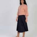 Jachetă din tricot cu nasturi şi mâneci bufante roz PN119