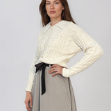 Jachetă din tricot împletit cu guler alb PN122