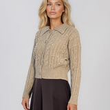 Jachetă din tricot împletit cu guler beige PN122