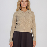 Jachetă din tricot împletit cu guler beige PN122