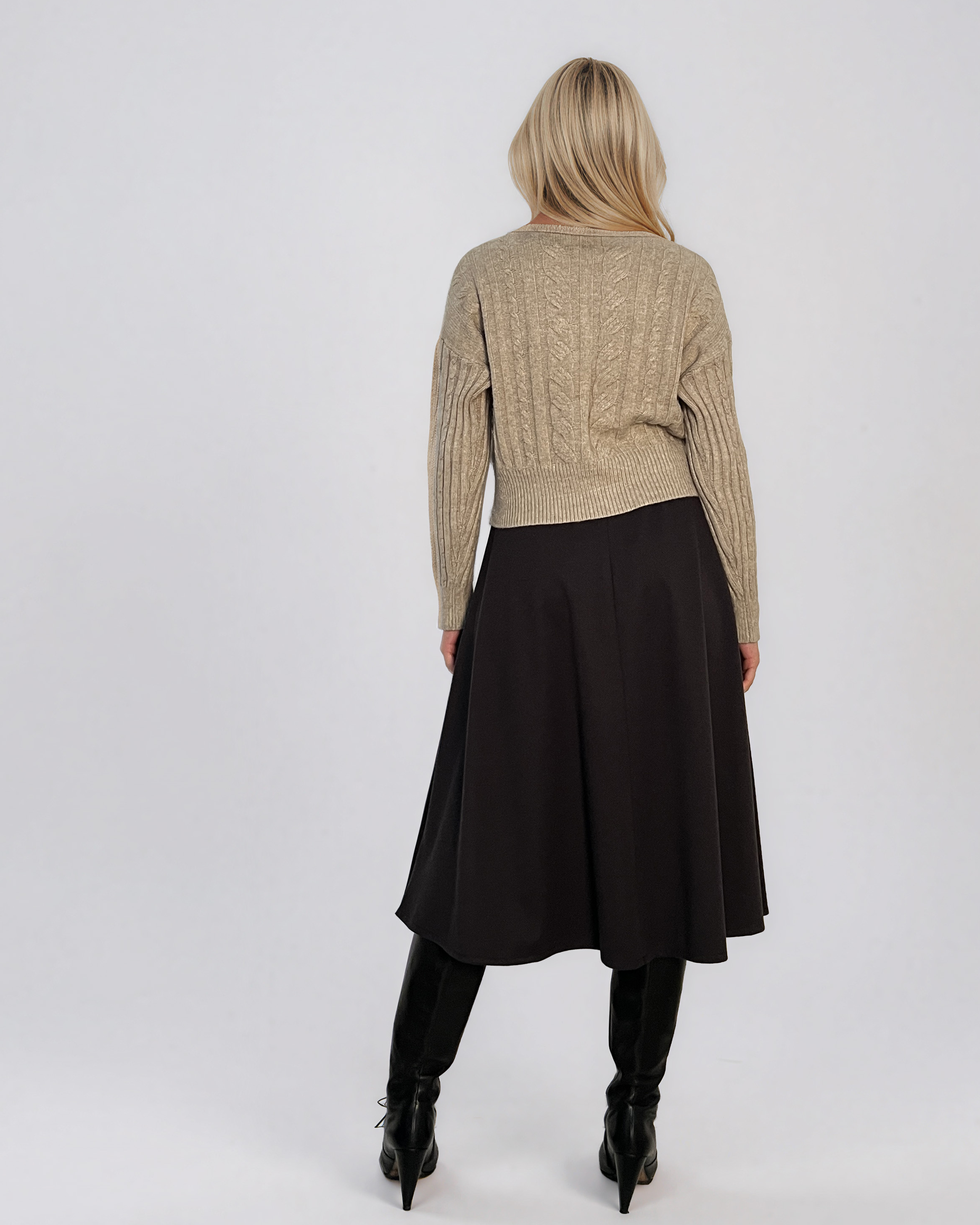 Jachetă din tricot împletit cu guler beige PN122
