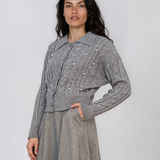 Jachetă din tricot împletit cu guler gri PN122