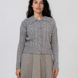 Jachetă din tricot împletit cu guler gri PN122