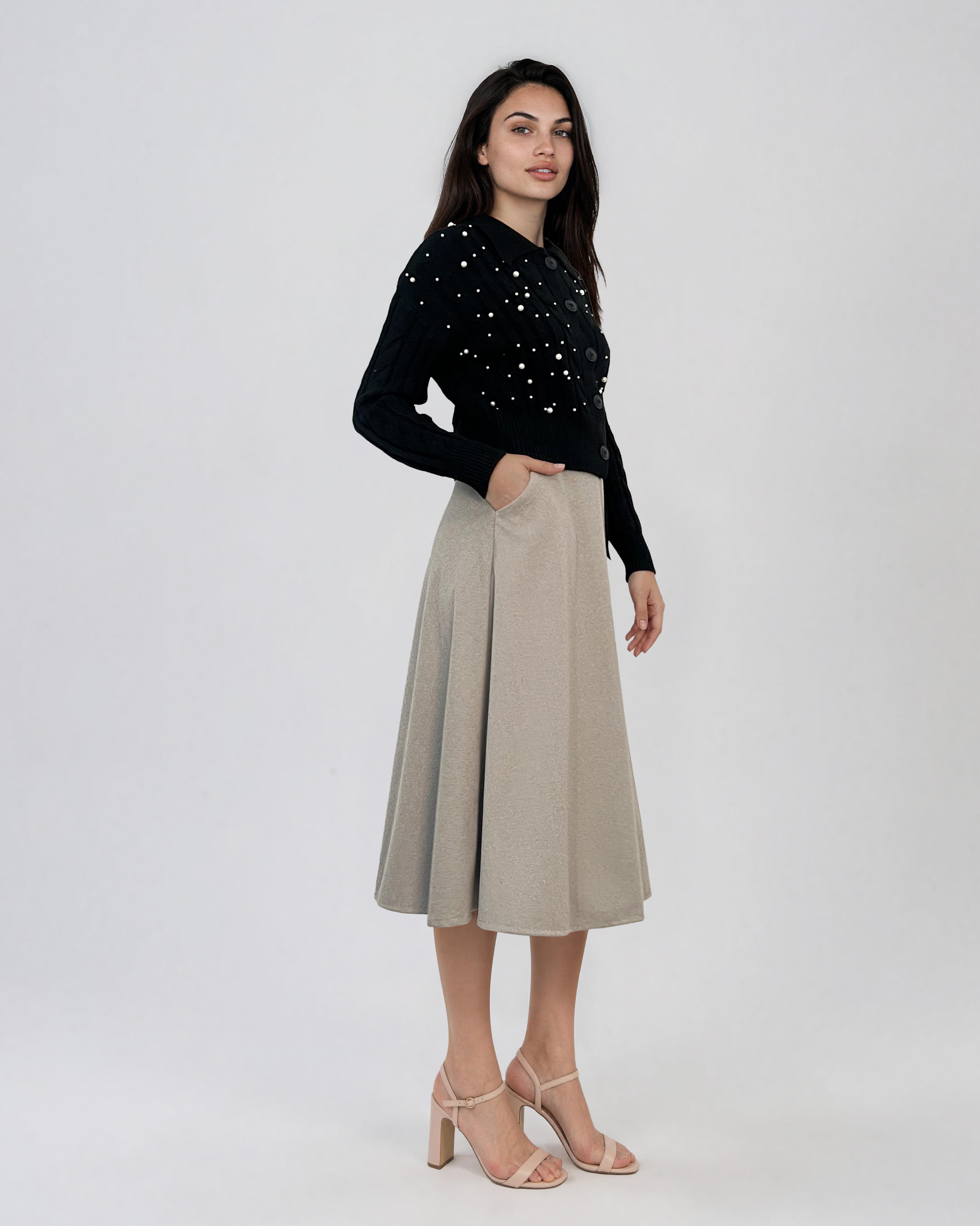Jachetă din tricot împletit cu guler negru PN122
