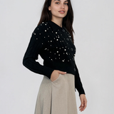 Jachetă din tricot împletit cu guler negru PN122