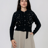 Jachetă din tricot împletit cu guler negru PN122