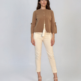Jachetă lejeră cu mânecă clopot și fundiță beige DY722