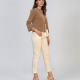 Jachetă lejeră cu mânecă clopot și fundiță beige DY722