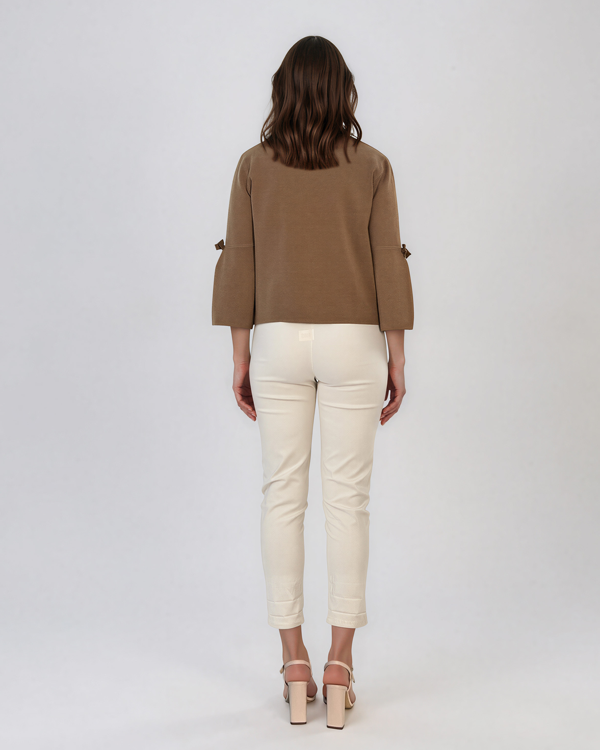 Jachetă lejeră cu mânecă clopot și fundiță beige DY722
