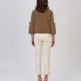 Jachetă lejeră cu mânecă clopot și fundiță beige DY722