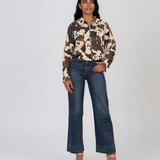Jachetă scurtă cu guler tip cămașă animal print kaki HL224