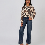 Jachetă scurtă cu guler tip cămașă animal print kaki HL224