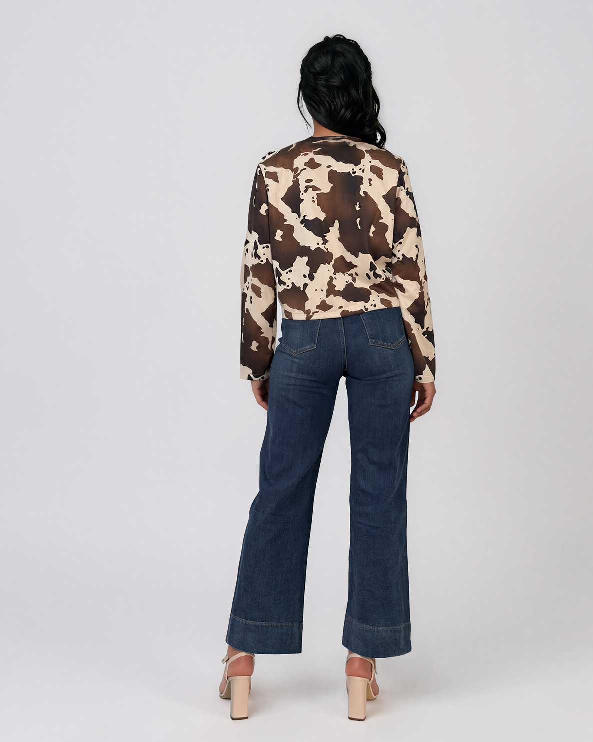 Jachetă scurtă cu guler tip cămașă animal print kaki HL224