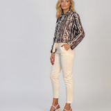 Jachetă scurtă cu guler tip cămașă animal print maro HL224