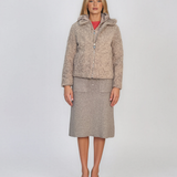 Jachetă scurtă din blană artificială cu glugă beige PN154