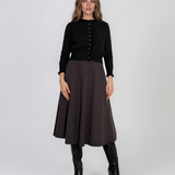 Jachetă scurtă din tricot cu nasturi şi volănaşe negru PN116