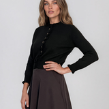 Jachetă scurtă din tricot cu nasturi şi volănaşe negru PN116