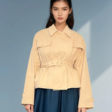 Jachetă tip trench cu cordon în talie beige HL048