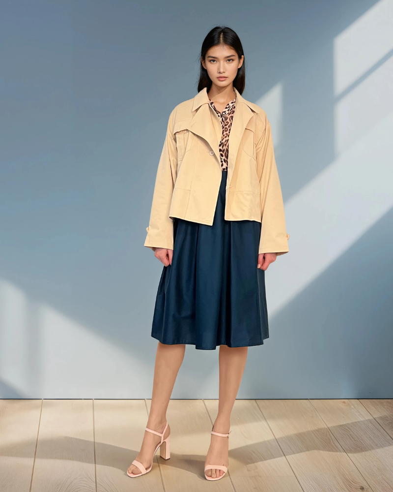 Jachetă tip trench cu cordon în talie beige HL048