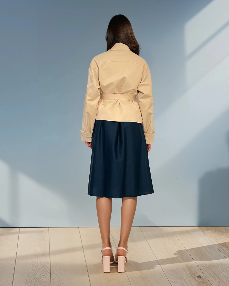 Jachetă tip trench cu cordon în talie beige HL048