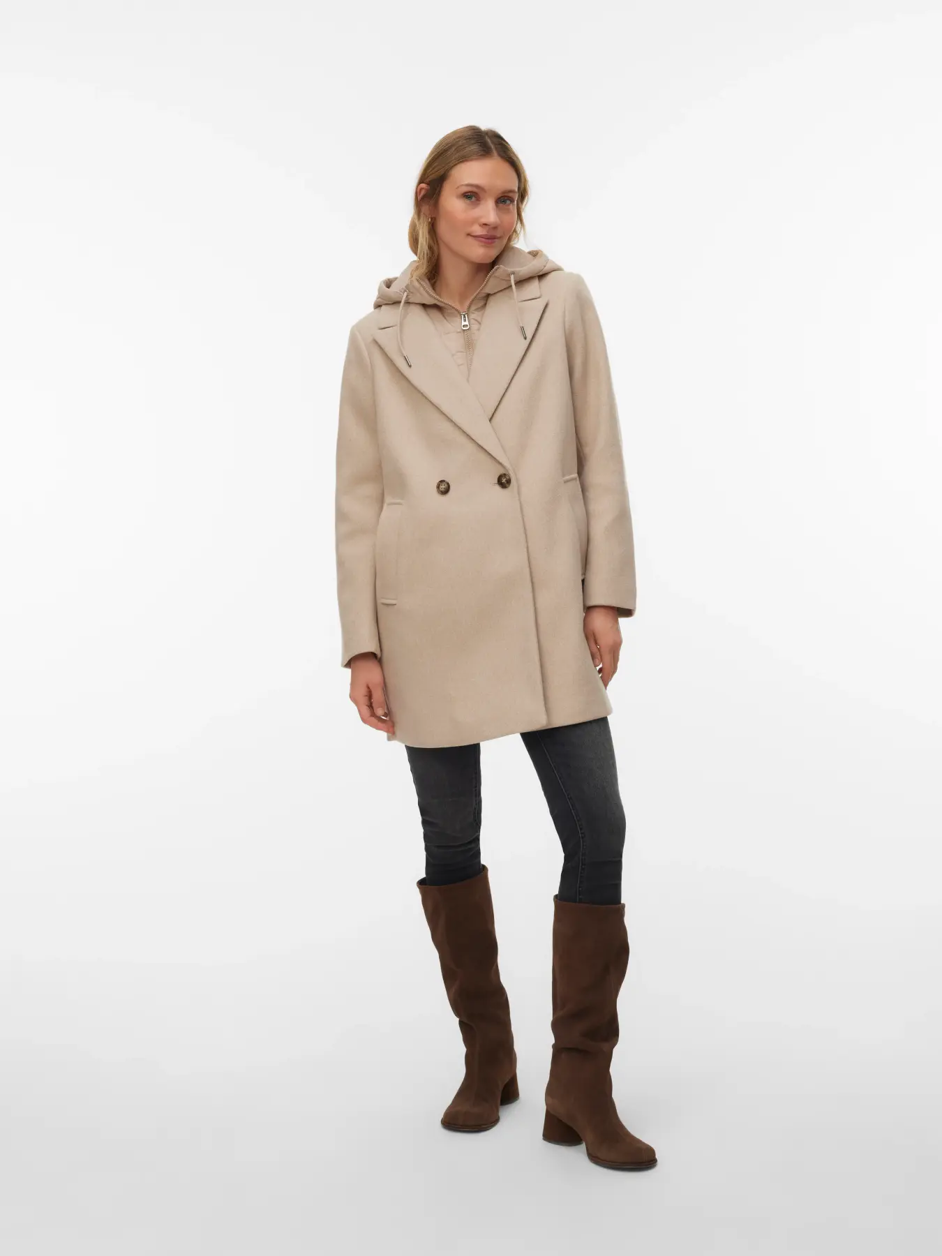 Palton la două rânduri cu glugă beige VERO MODA VM001