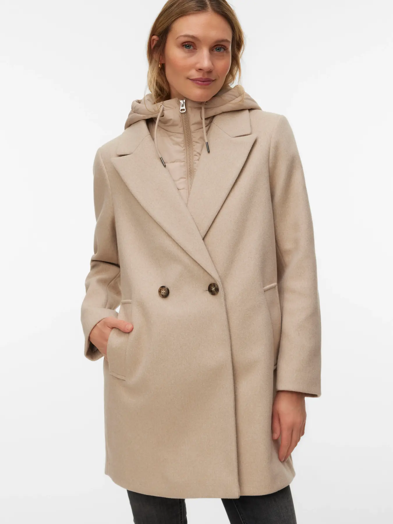 Palton la două rânduri cu glugă beige VERO MODA VM001