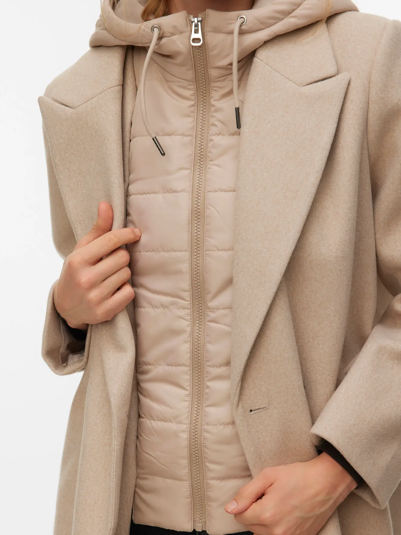 Palton la două rânduri cu glugă beige VERO MODA VM001