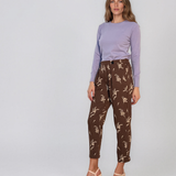 Pantaloni conici cu pense și broderie maro PN077
