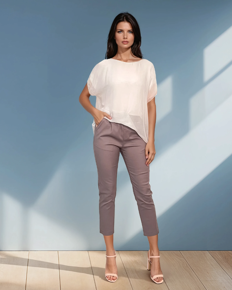 Pantaloni conici din bumbac cu șnur în talie gri JI366