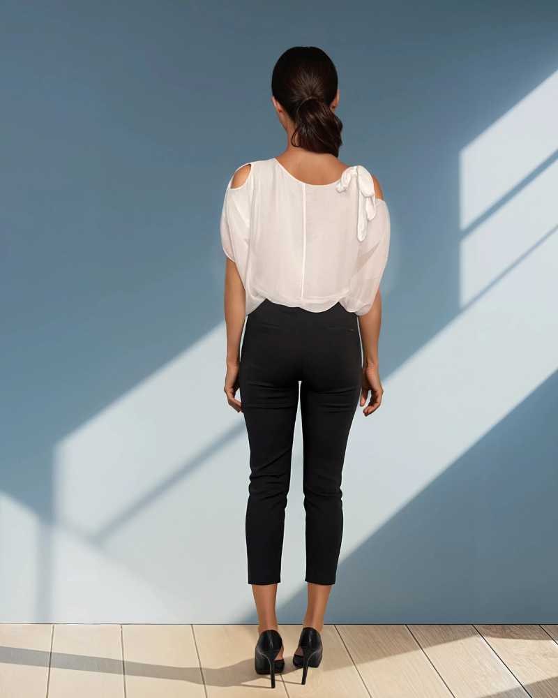 Pantaloni conici din bumbac cu șnur în talie negru JI366