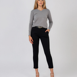 Pantaloni conici eleganți cu manșetă și curea negru HL237