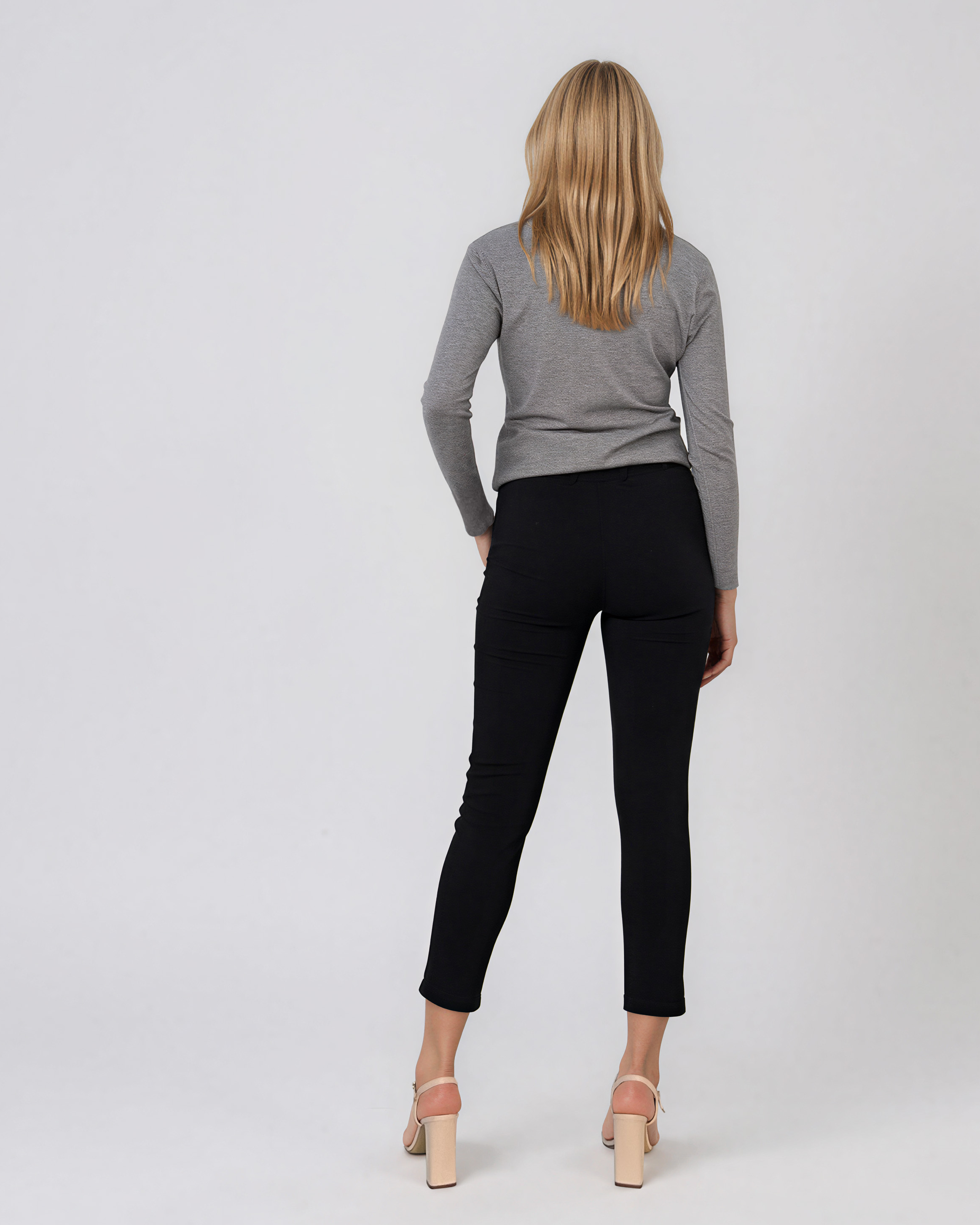 Pantaloni conici eleganți cu manșetă și curea negru HL237