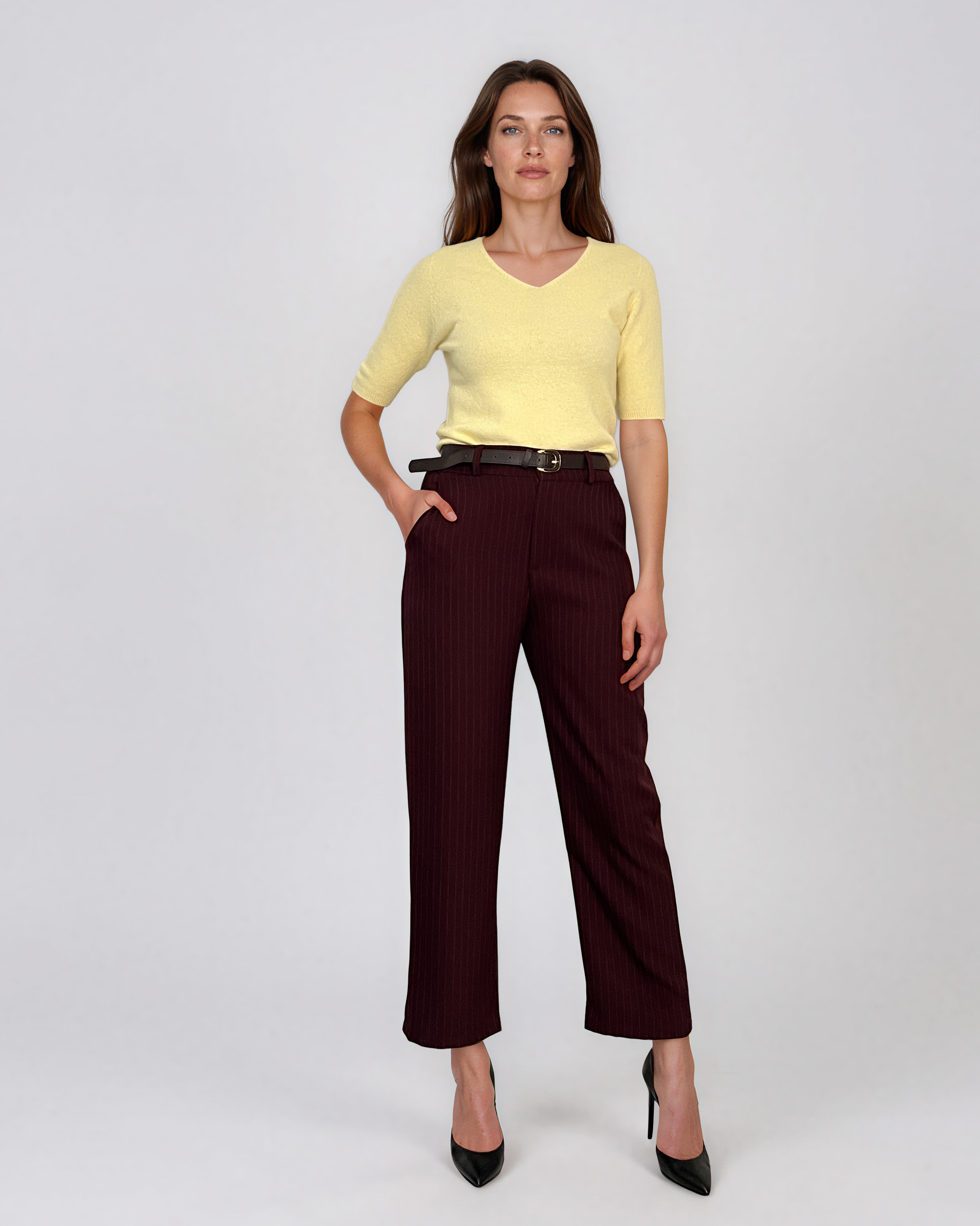 Pantaloni cu croi larg grena PN146