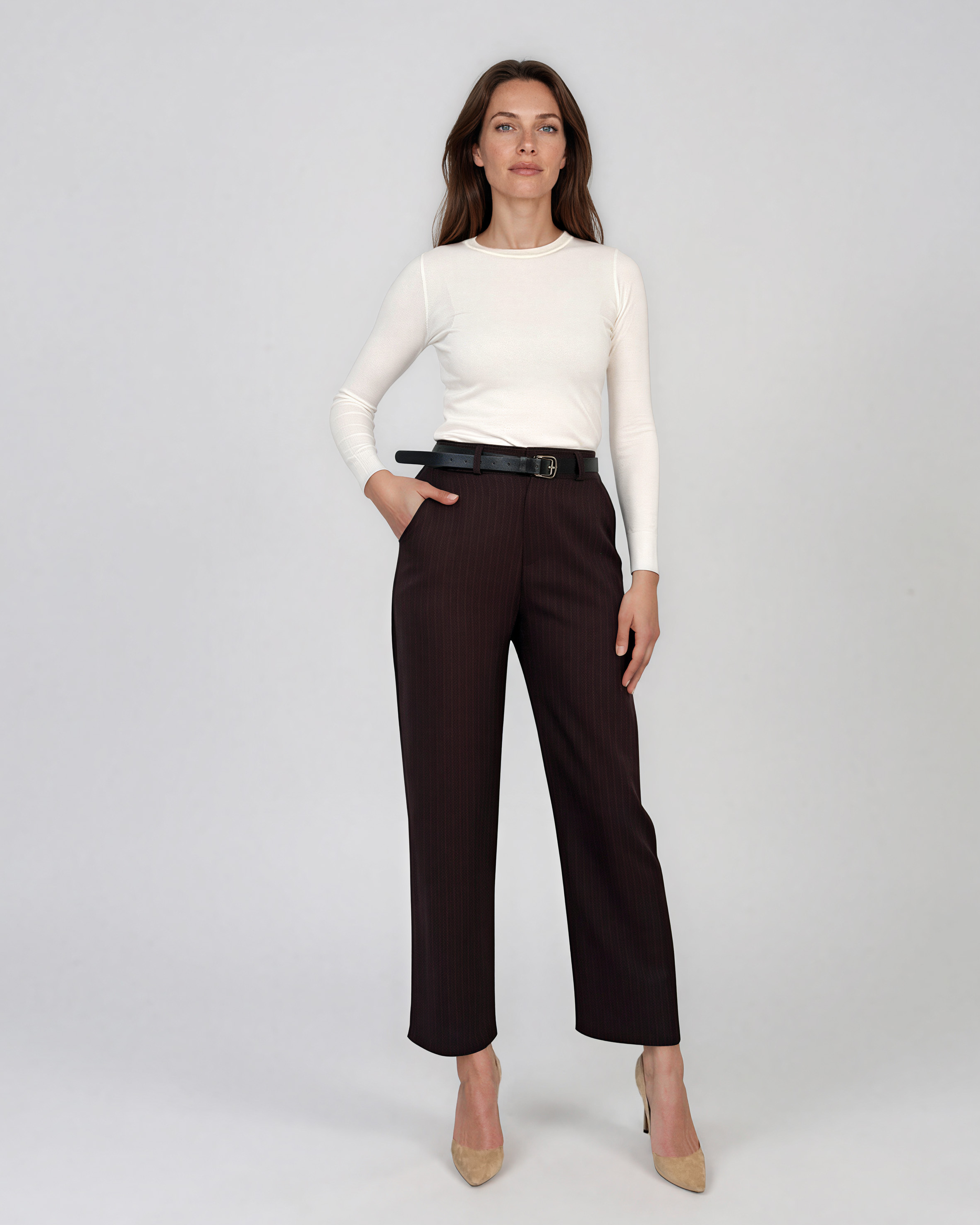 Pantaloni cu croi larg maro PN146