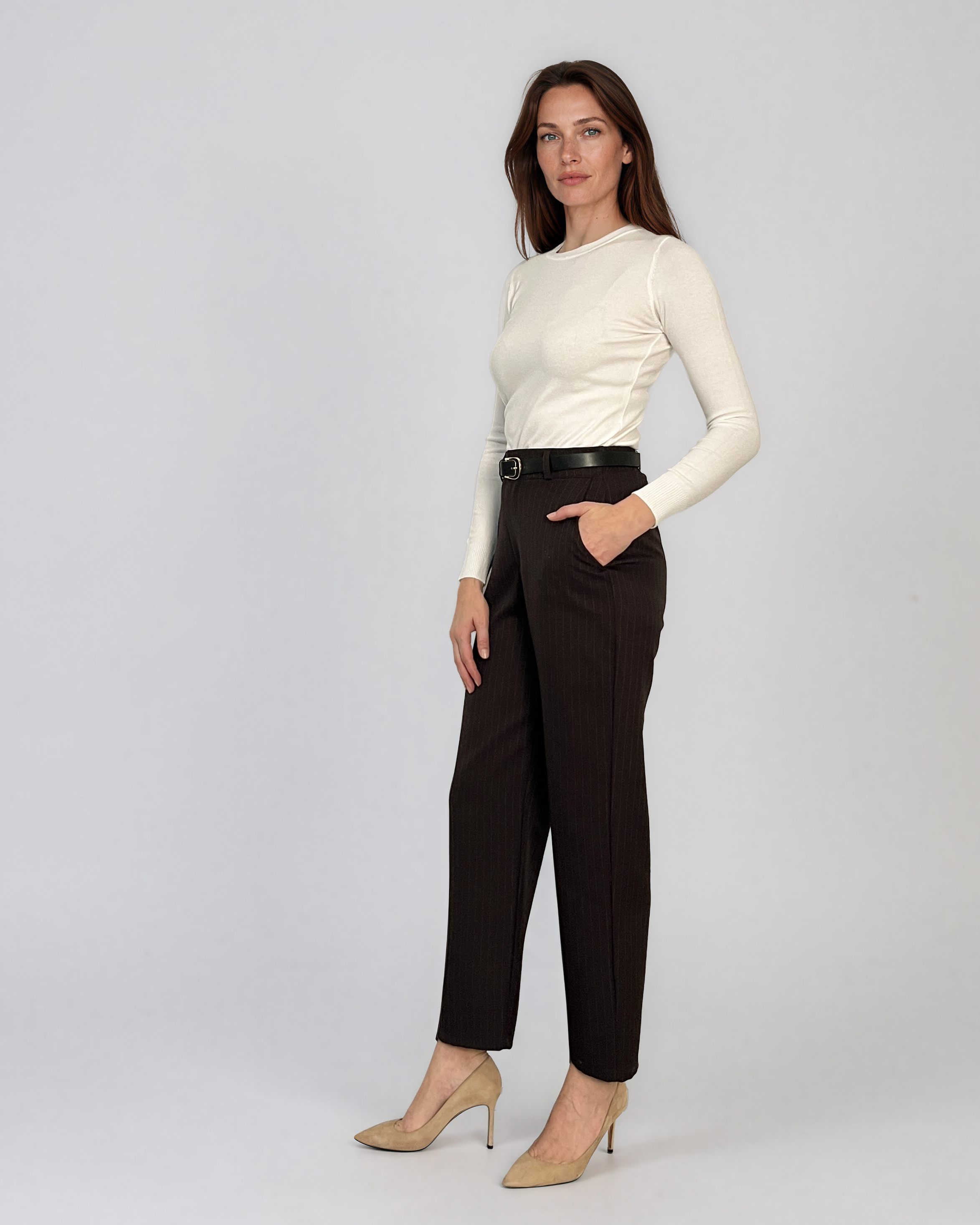 Pantaloni cu croi larg maro PN146