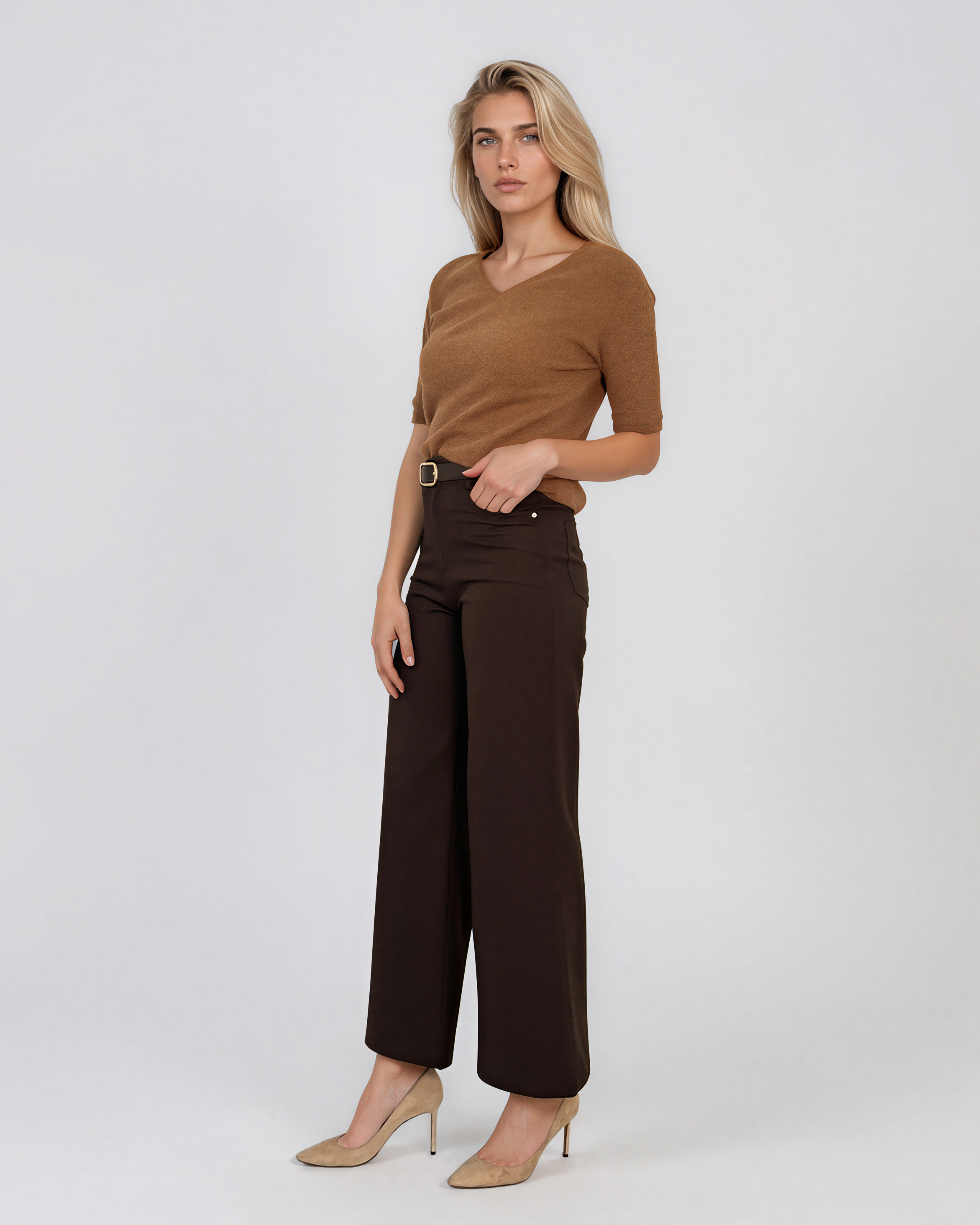 Pantaloni cu croi larg maro PN149