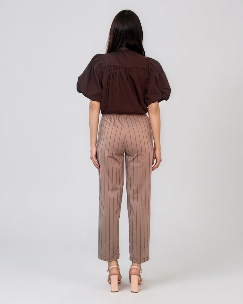 Pantaloni cu dungi și manșetă beige HL084